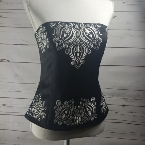 White House Black Market Tops - WHBM Black and White Satin Corset Top